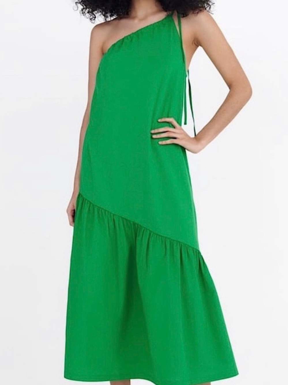 Zara One Shoulder Vibrant Green Maxi Dress Adjustable Tie Strap Small S Fit 4-10